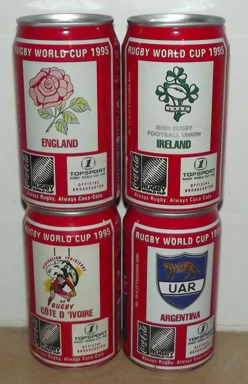 1995 Rugby World Cup Coca Cola Coke Can Lot - Numbers 9, 10, 11, 12