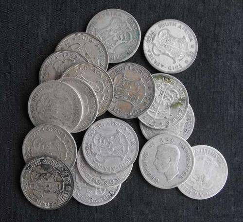 LOT OF 17 UNION OF SA 2 SHILLING 1930's - 1960 COINS