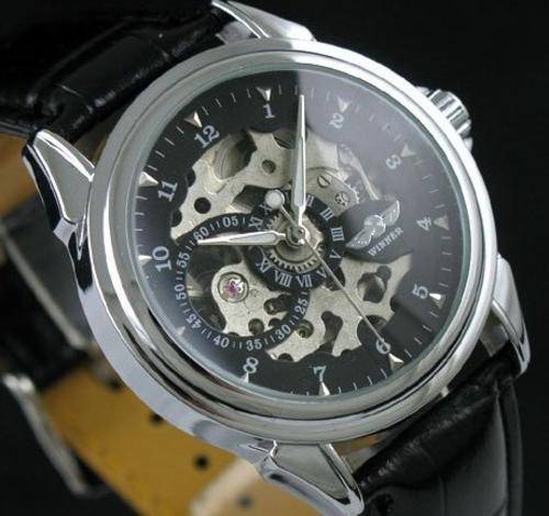 NEW WINNER BLACK SKELETON MECHANICAL MENS WATCH