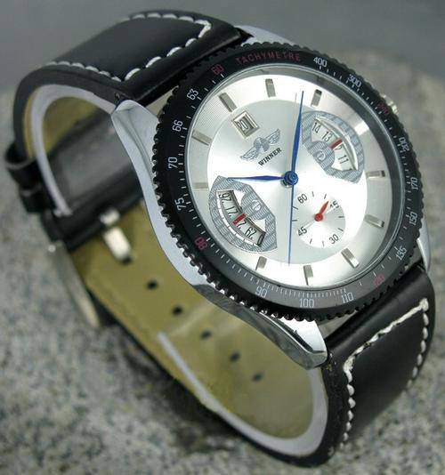 NEW WINNER MILITARY ARMY STYLE SILVER AUTOMATIC MENS WATCH