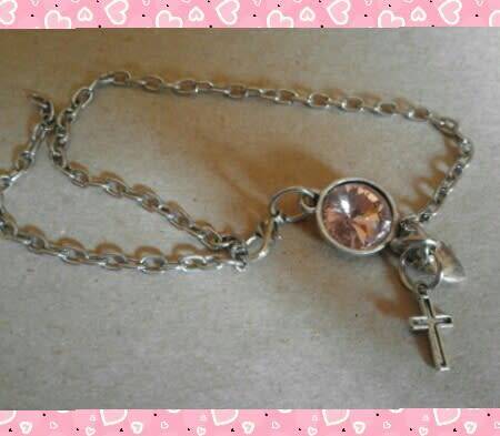 Anklet with extender with pink rhinestone