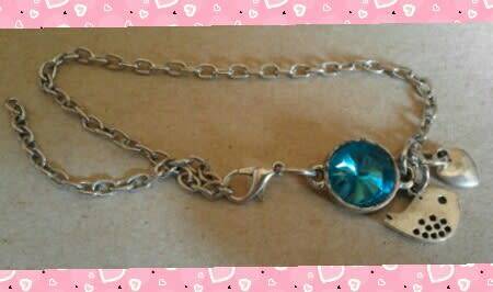 Anklet with extender with blue rhinestone