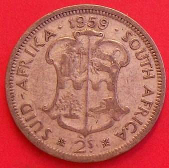 1959 Union of South Africa -  2 Shilling - 50% silver. Please judge coin by photo's..