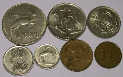 1985 R1.00, 50c, 20c,10c, 5c, 2c and 1c- circulated nickel and bronze coins. See photos below.