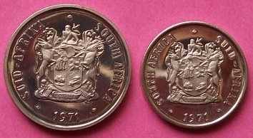 RSA: 1971 - 20c, and 10c nickel coins. See photos below.