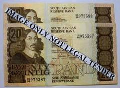 SA R20.00 GPC de KOCK 3rd issue Ser. No.D5/98 975387 and -- 88 2 circulated notes.