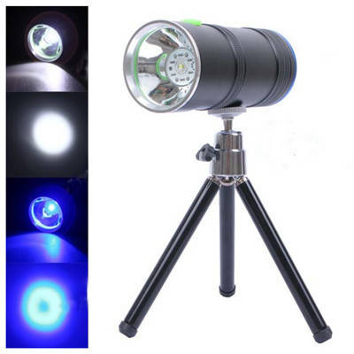Dual Light Source White & Blue LED Rechargeable Fishing Light Lamp Torch Tripod Rechargeable
