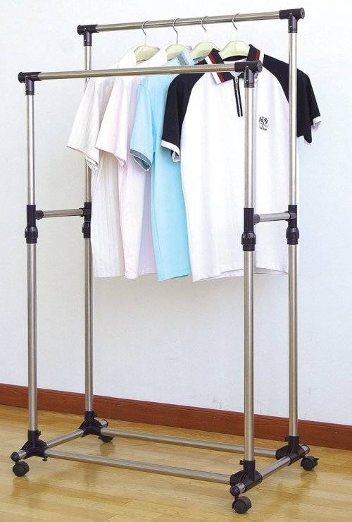 Double Layer Cloths Hanging Rail with Wheels