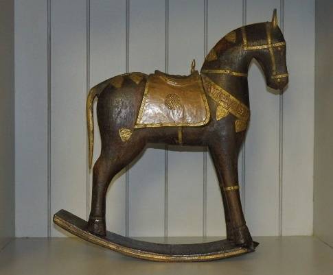 A SPECTACULAR VINTAGE (c1940's) KASHMIR INDO-PERSIAN CARVED BRASS AND COPPER WOODEN HORSE - WOW!!!