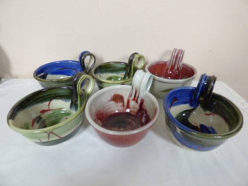 6 LOVELY LARGE PAINTED STONEWARE SOUP SERVERS. BEAUTIFUL ON YOUR TABLE!!!Bid/bowl