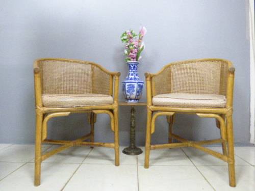 TWO FABULOUS WICKER ARM CHAIRS WITH CUSHIONS - IDEAL FOR THE PATIO OR SUN ROOM bid/chair
