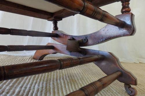 A MAGNIFICENT ANTIQUE VICTORIAN TURNED BEECH WOOD "AMERICAN" MECHANICAL ROCKING CHAIR