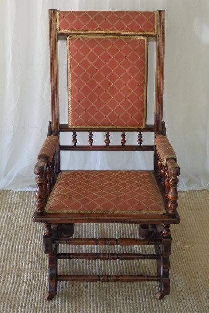 A MAGNIFICENT ANTIQUE VICTORIAN TURNED BEECH WOOD "AMERICAN" MECHANICAL ROCKING CHAIR