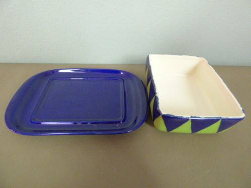 A FUNKY "HAND PAINTED" CERAMIC BUTTER DISH. AMAZING COLOURS TO BRIGHTEN UP YOUR SUMMER TABLE!!!
