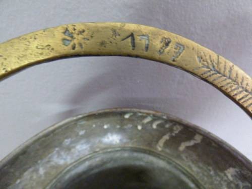 A LOVELY ANTIQUE METAL POT WITH A HAND FORGED BRASS HANDLE! STUNNING ON DISPLAY!!