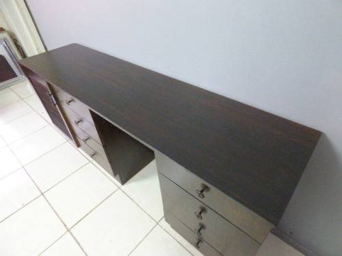 A LOVELY WOOD DRESSING TABLE w 8 DRAWERS & CUPBOARD. PERFECT TO PAINT!!