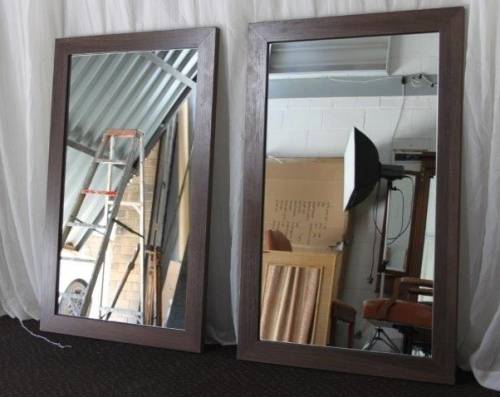 TWO FANTASTIC MODERN STYLED (LARGE) FRAMED WALL MIRRORS WITH HANGING BRACKETS ON THE BACK bid/mirror