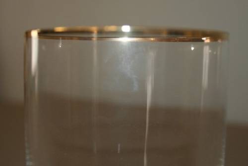 TWO FABULOUS GOLD RIMMED DRINKING GLASSES, IN STUNNING CONDITION = GREAT COCKTAIL GLASSES