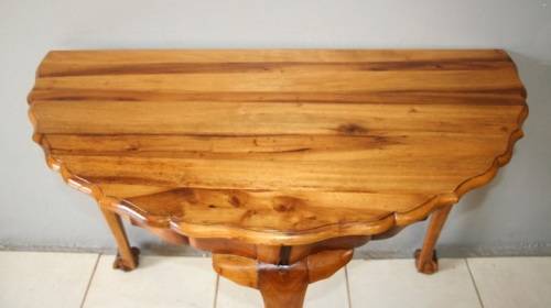 AN INCREDIBLE ANTIQUE (LARGE) SOLID "GOLDEN" IMBUIA BALL & CLAW HALF MOON DISPLAY/OCCASIONAL TABLE