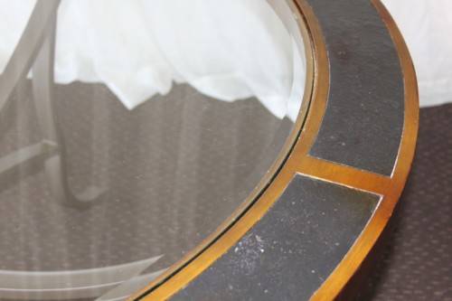 A SPECTACULAR (LARGE) ROUND 6-SEATER PATIO TABLE WITH A BEVELED GLASS TOP AND AMAZING DETAILING