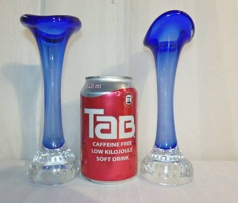 **RS17** A pair of Swedish made "Aseda Glasbruk" blue bone ''jack in the pulpit'' hand blown vases