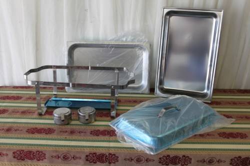 4x SUPERB BRAND NEW (BOXED) 18/8 STAINLESS STEEL 10 LITRE TWO-BURNER CHAFING DISH bid/chaf