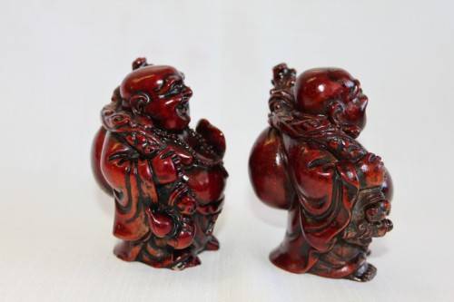 TWO AWESOME CHINESE "LAUGHING BUDDHA'S" (BUDAI) IN A TRADITIONAL RED LACQUERED FINISH bid/buddha