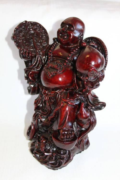 AN EXQUISITE (LARGE) CHINESE LAUGHING BUDDHA (BUDAI) IN A TRADITIONAL RED LACQUERED FINISH