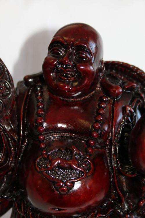 AN EXQUISITE (LARGE) CHINESE LAUGHING BUDDHA (BUDAI) IN A TRADITIONAL RED LACQUERED FINISH