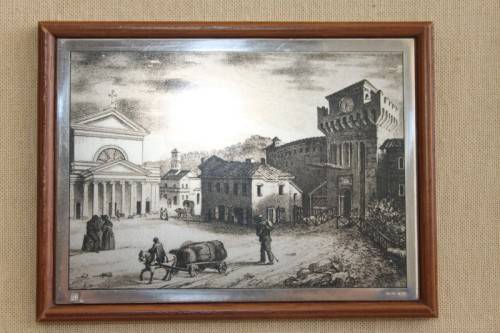A FANTASTIC FRAMED ITALIAN MADE 925 SILVER (STAMPED) ETCHING OF THE "SAN COLOMBANO" BASILICA