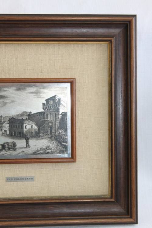 A FANTASTIC FRAMED ITALIAN MADE 925 SILVER (STAMPED) ETCHING OF THE "SAN COLOMBANO" BASILICA