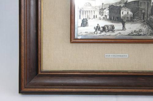 A FANTASTIC FRAMED ITALIAN MADE 925 SILVER (STAMPED) ETCHING OF THE "SAN COLOMBANO" BASILICA