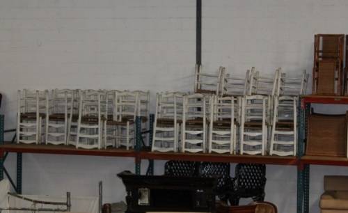 A FANTASTIC COLLECTION OF 60x WHITEWASHED WOODEN CAFE DINING CHAIRS WITH WICKER SEATS price/chair