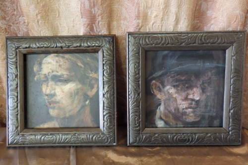 TWO BEAUTIFULLY FRAMED "PORTRAIT" OIL ON BOARD PAINTINGS OF A MAN AND WOMAN bid/painting