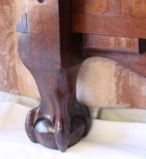 A SUPERB ANTIQUE SOLID STINK WOOD BALL AND CLAW HEADBOARD AND FOOT BOARD SET