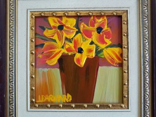 A SPECTACULARLY FRAMED ORIGINAL SIGNED LYNETTE BARNARD OIL PAINTING WITH BOLD STRIKING COLOURS