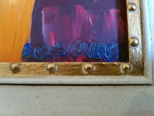 AN EXQUISITELY FRAMED ORIGINAL SIGNED LYNETTE BARNARD OIL PAINTING WITH BOLD STRIKING COLOURS