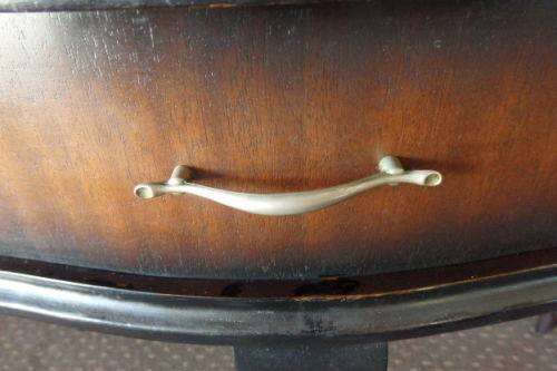 A BEAUTIFUL AND VERY ELEGANT GLASS TOP VINTAGE QUEEN ANNE HALF MOON OCCASIONAL TABLE