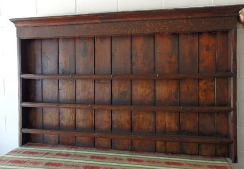 An incredible large antique (c. mid 1800s) oak wall display cabinet w/ three spacious shelves