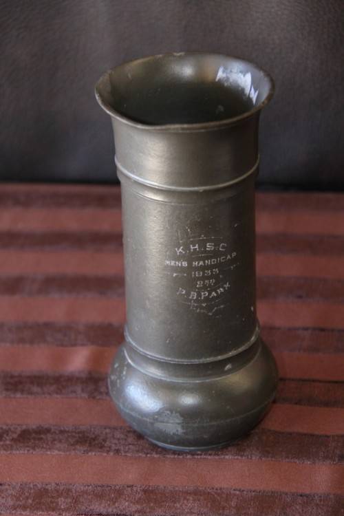 An amazing antique (c1933) rare engraved pewter vase in wonderful condition