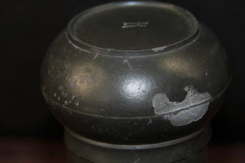 An amazing antique (c1933) rare engraved pewter vase in wonderful condition