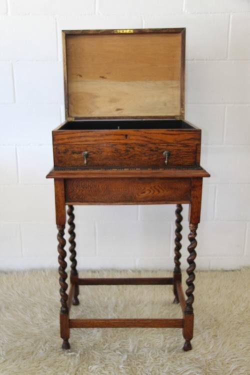 An extremely rare Victorian antique oak cutlery canteen (caddy) table stand in remarkable condition