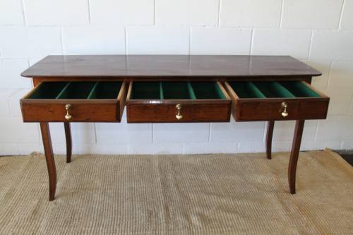 Spectacular teak buffet console/hall table with three spacious drawers in remarkable condition