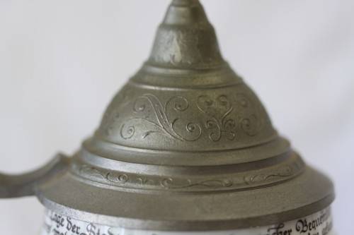 An awesome vintage white German made ceramic (lidded) Stein with "Munich" related transfer prints