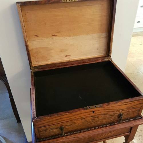 An extremely rare Victorian antique oak cutlery canteen (caddy) table stand in remarkable condition
