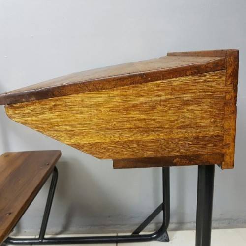 An awesome vintage/ antique? solid teak school desk in wonderful condition