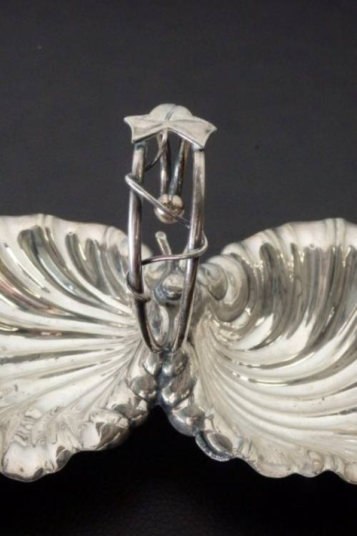 An incredible antique Art Nouveau silver plated double-dish entree server w/ twined grapevine detail