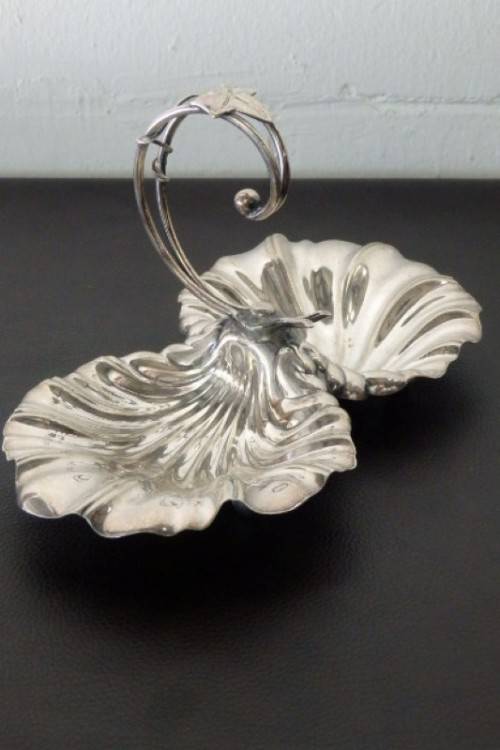 An incredible antique Art Nouveau silver plated double-dish entree server w/ twined grapevine detail