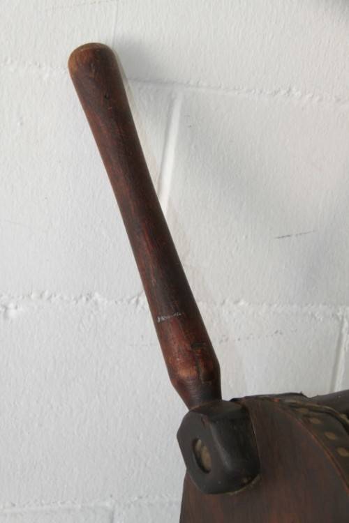 **RS17** An antique fireplace bellows with a iron tip, carved detailing and brass embellishments