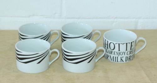 An awesome collection of five "black and white" porcelain tea/ coffee cups in excellent condition